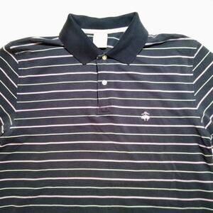 Brooks Brothers Performance Striped Polo Shirt Logo Men Blue Pink Medium